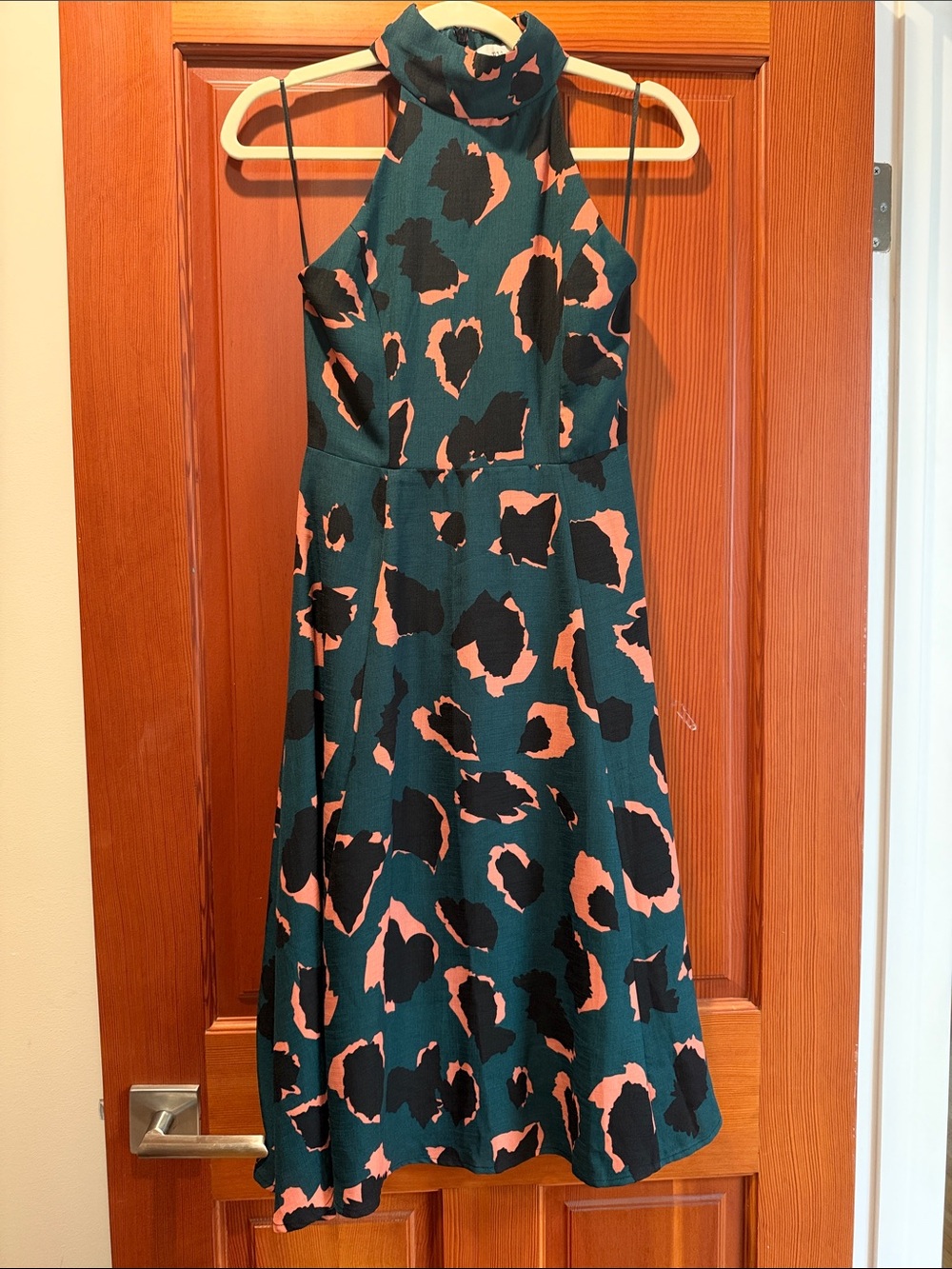 Elliatt Halter Neck Emerald Green and Blush animal Print Dress size xs